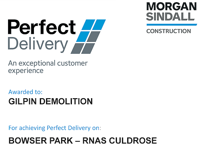 Bowser Park RNAS Culdrose - Perfect Delivery Award Certificate